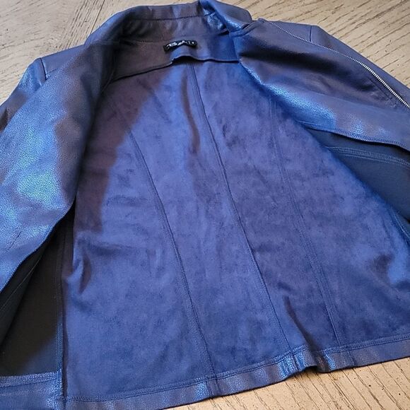 Navy open front faux leather jacket size 6 by Bali - Picture 4 of 5